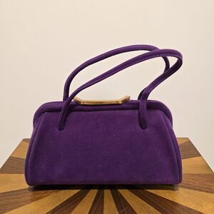True Vintage 50s 60s DOVER Purple Suede Handbag Purse Evening Chic Brass USA